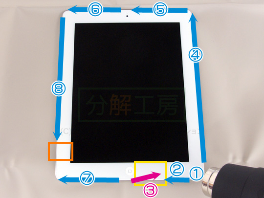 iPad 2nd gen分解1タッチパネルを分離する(1)